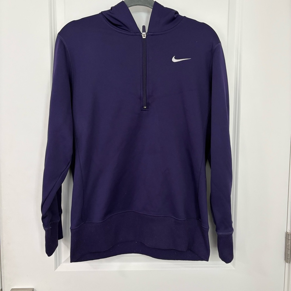 Nike Women's Hoodie Sweatshirt Swoosh Logo 1/4 Zip Up Size large Dark Purple!